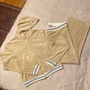 Velour Fancy Hooded Crop Top Low Rise Track Suit